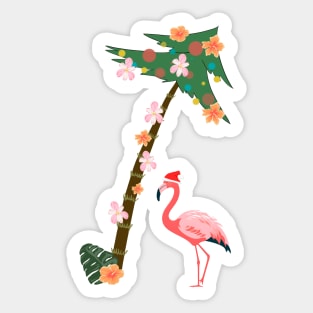 Funny Flamingo Palm Tree Floral Vintage Hawaii Christmas Sticker